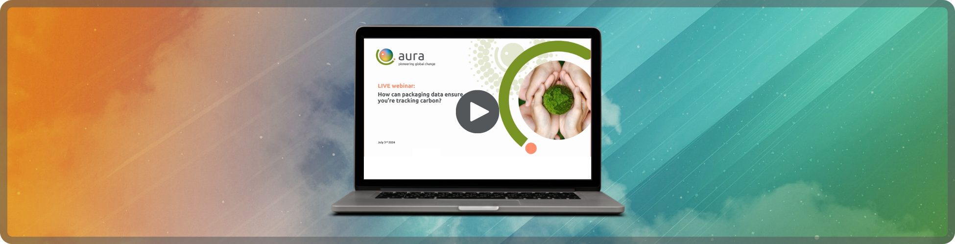 Webinar slide preview on a laptop with a play button